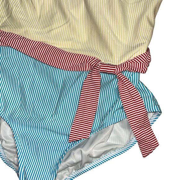 Lands' End One Piece Swimsuit Seersucker Nautical - Picture 4 of 12